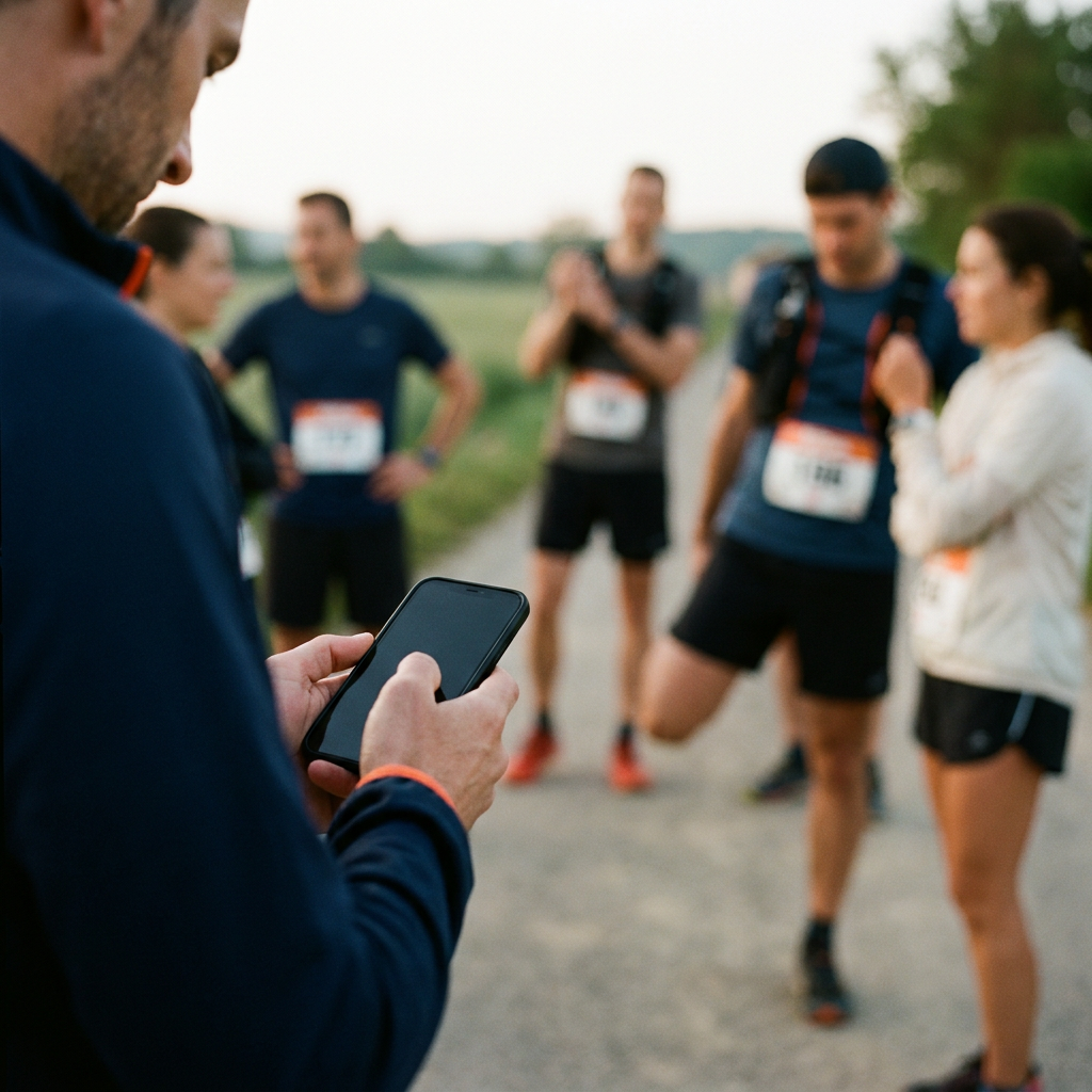 Organisateur sur site avec son smartphone